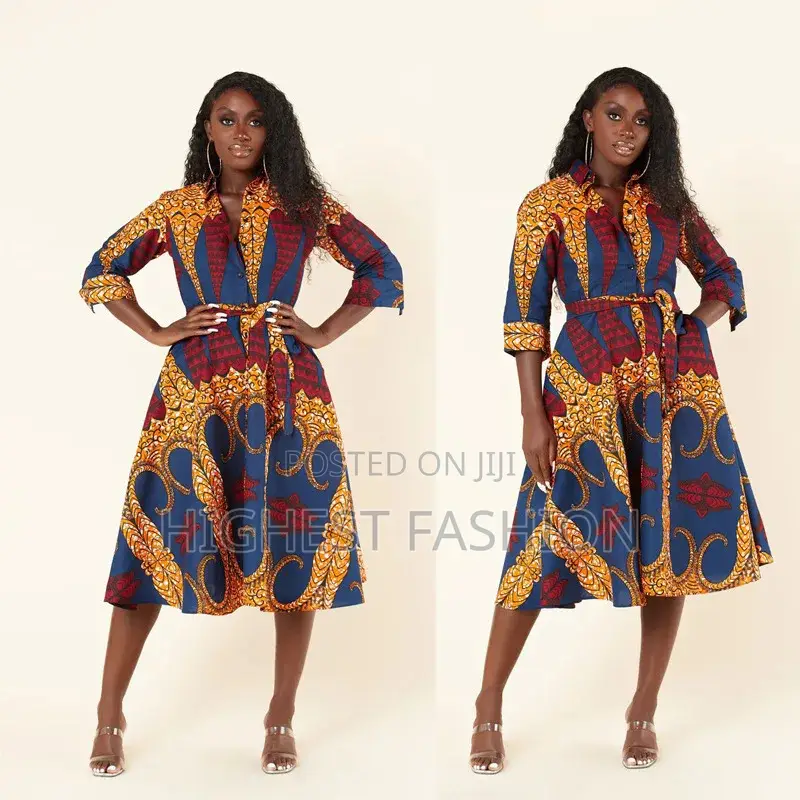 Button Down Flare Print Gown