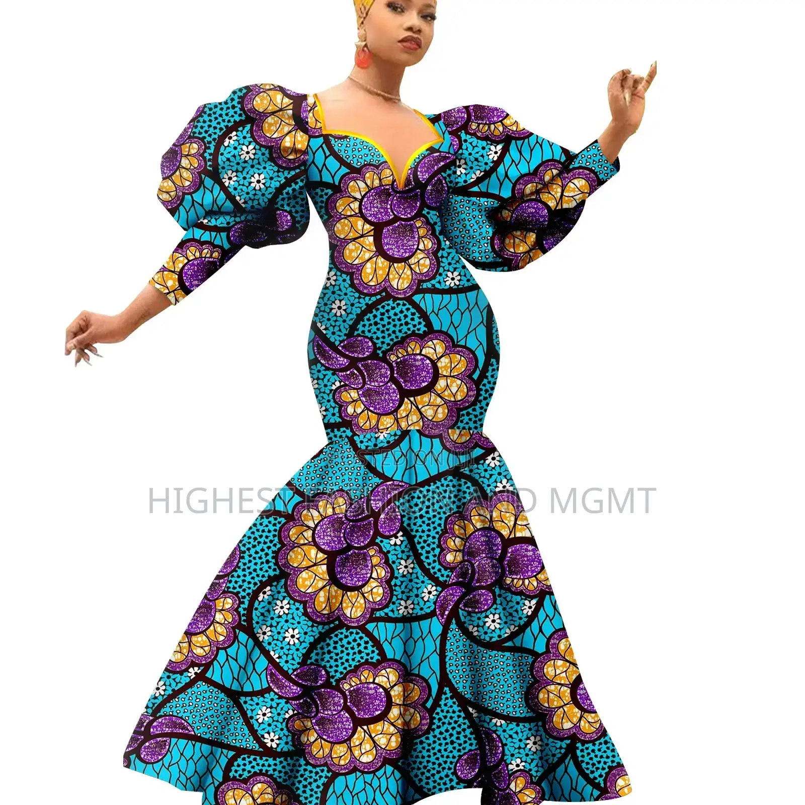 Bob Sleeve Deep v-Neck Print Outfit