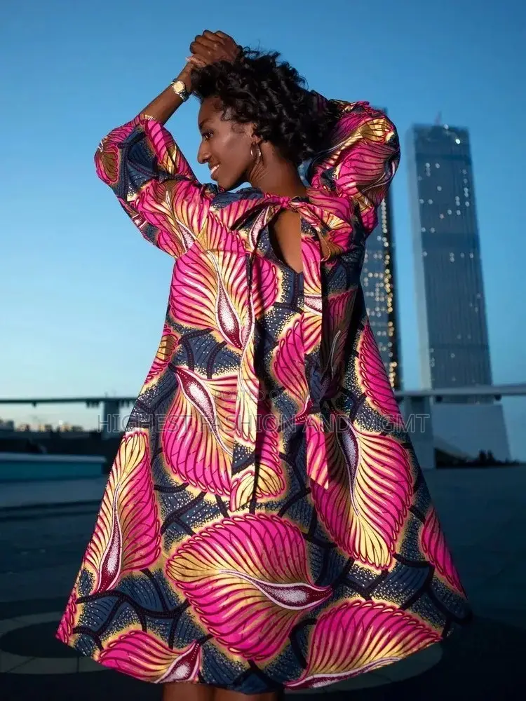 Bob Sleeve v Neck Ankara Dress