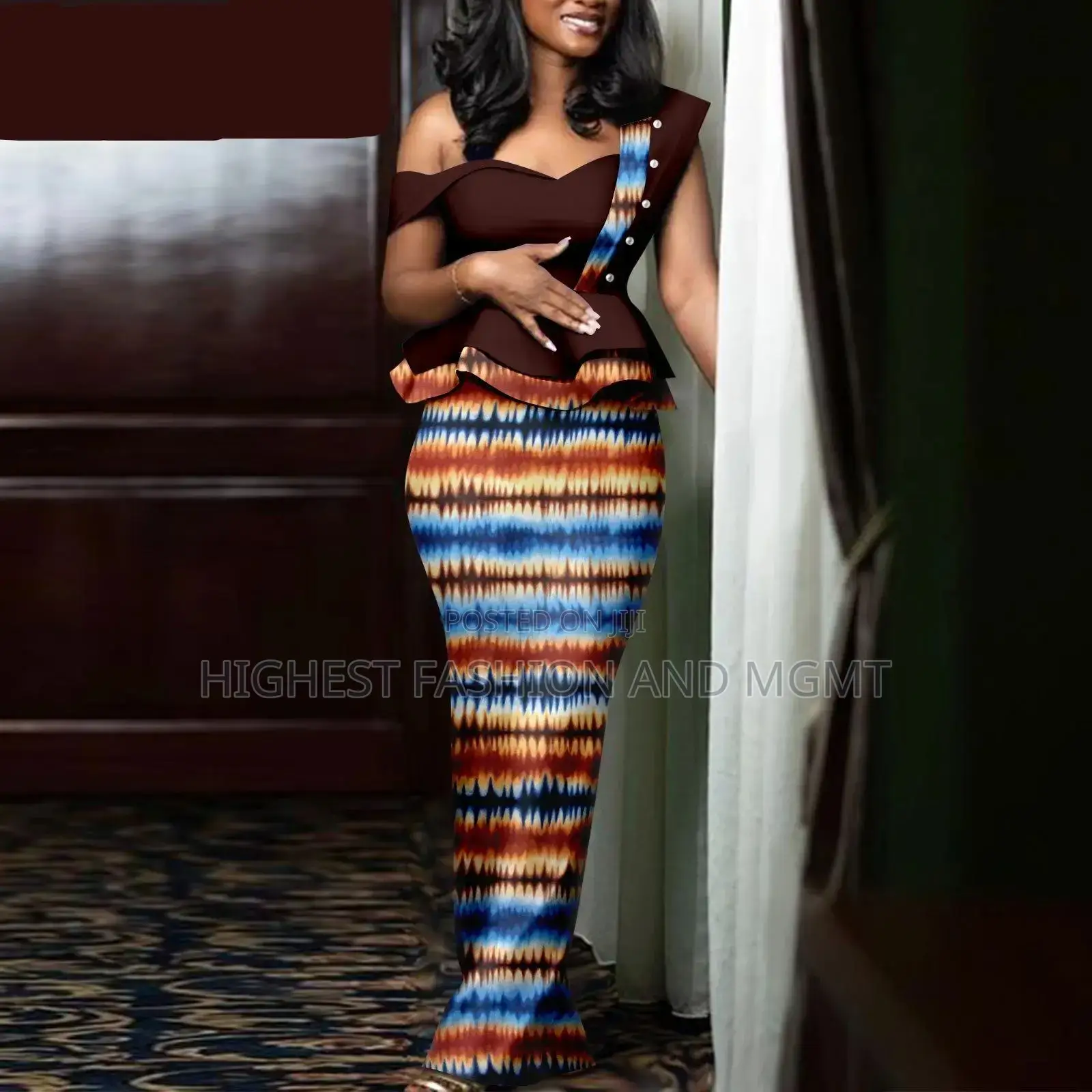 One Shoulder Off Peplum Long Dress