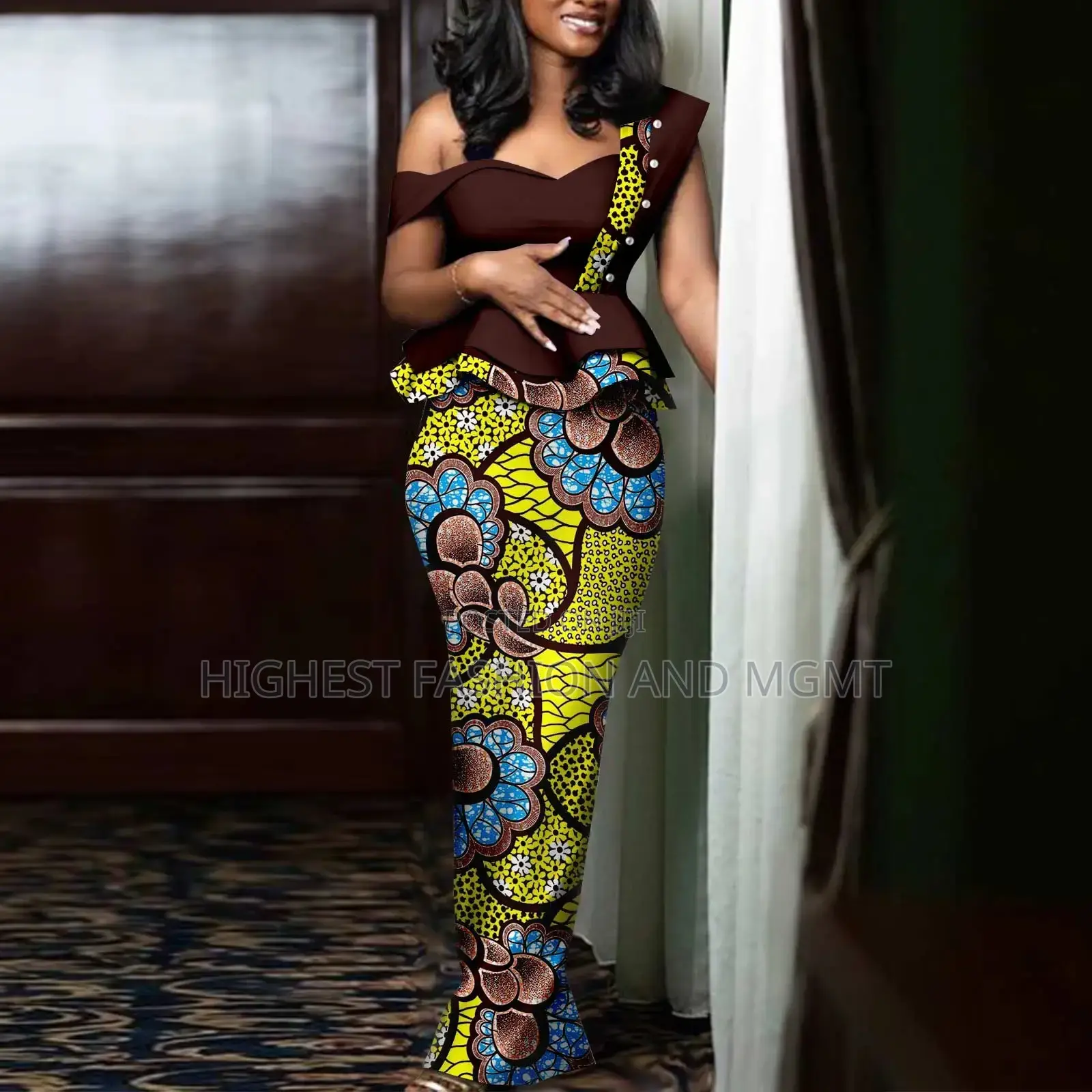 One Shoulder Off Peplum Long Dress