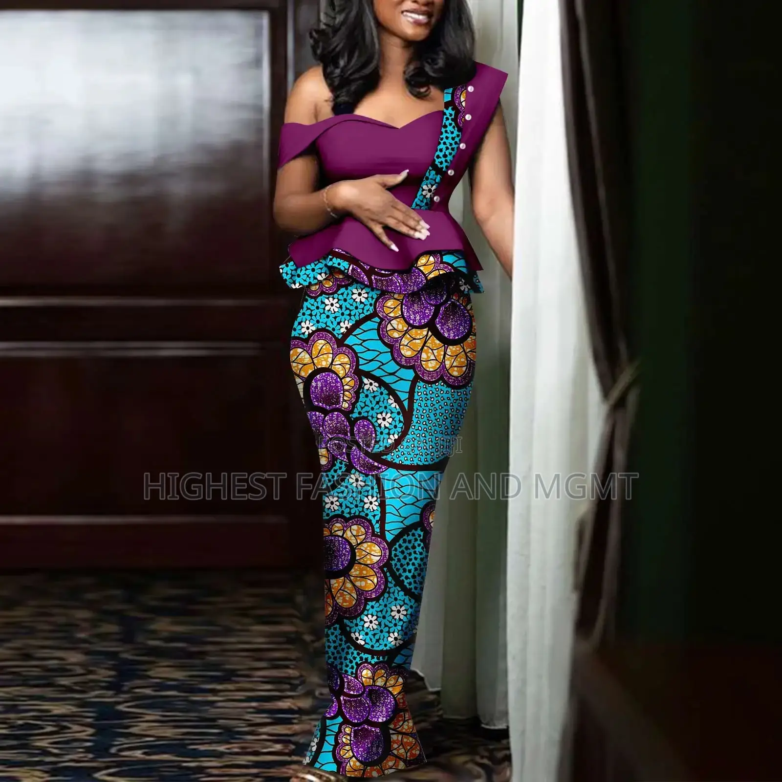 One Shoulder Off Peplum Long Dress