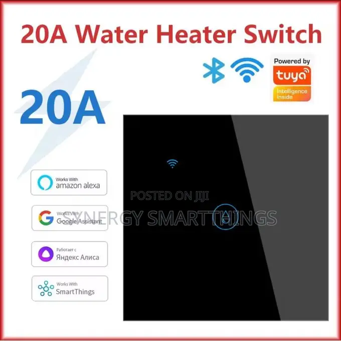 20a Wi-Fi Smart Switch Tuya Alexa Google Voice Assistant Black