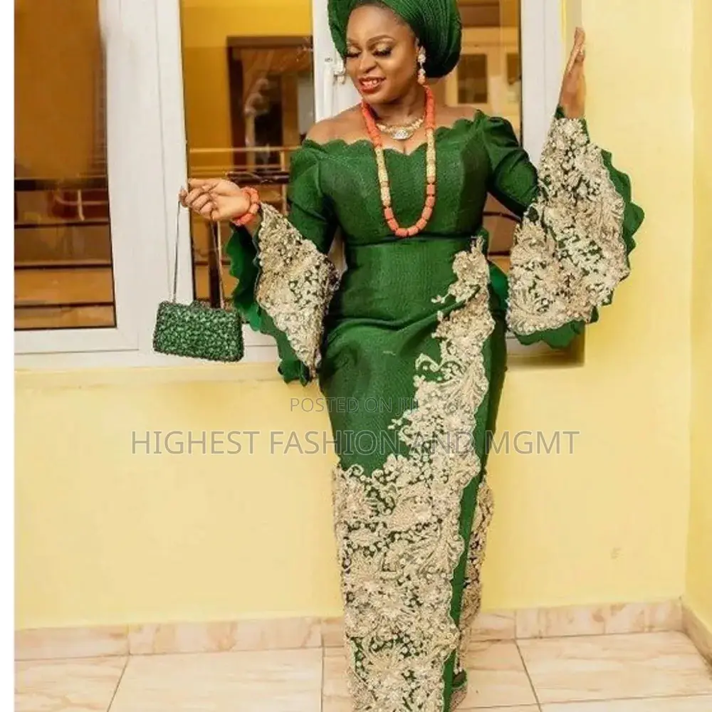 Long Flare Sleeve Applique Long Dress