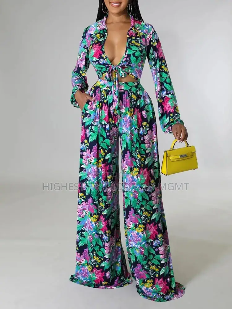 Floral Print Crop Top and Wide Leg Pant