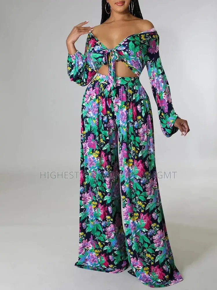 Floral Print Crop Top and Wide Leg Pant