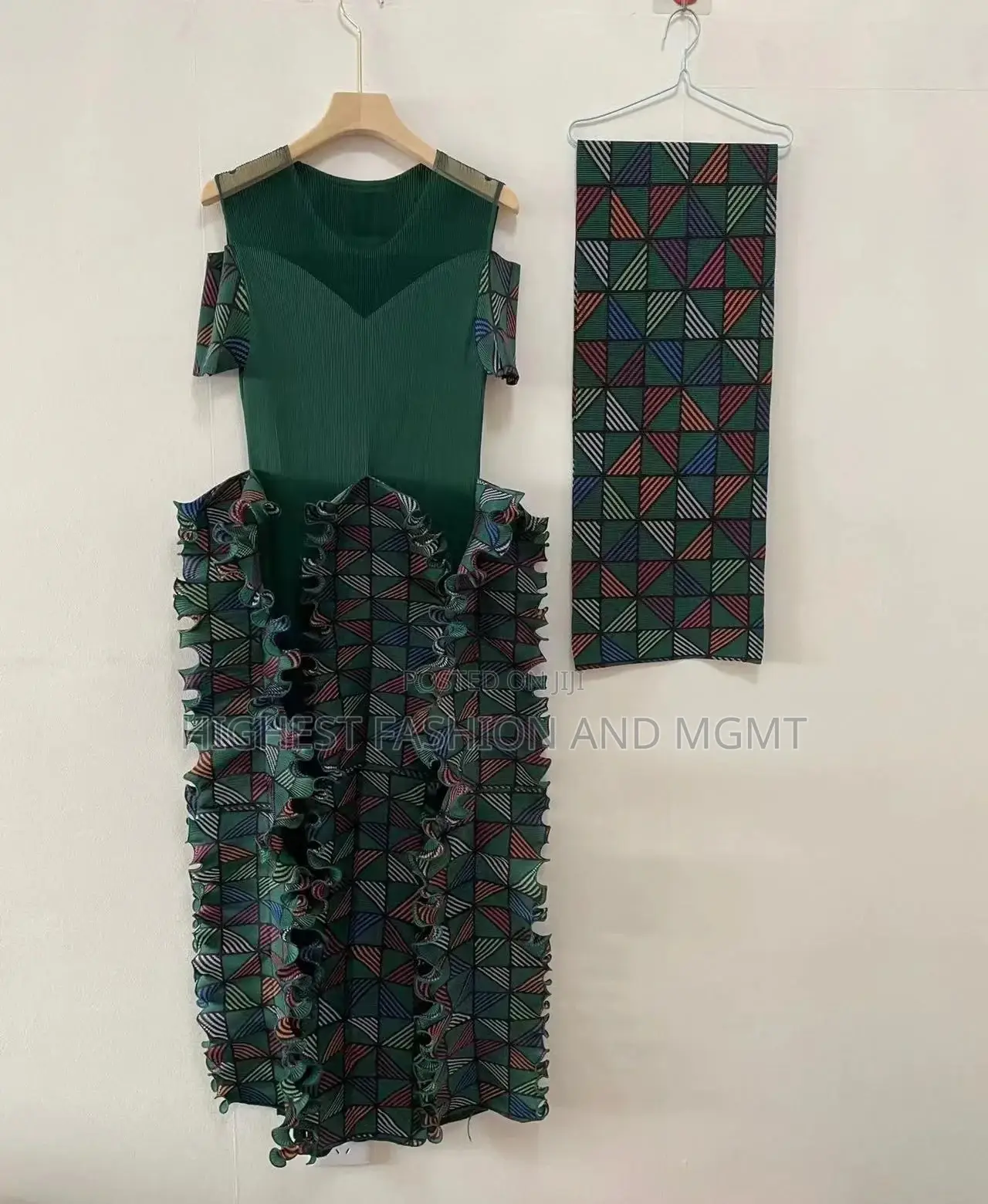Pleated Wave Edge Short Sleeve Spillage Print Dress