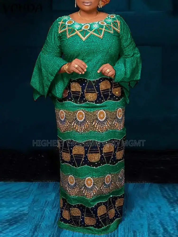 Flare Sleeve Print Maxi Gown