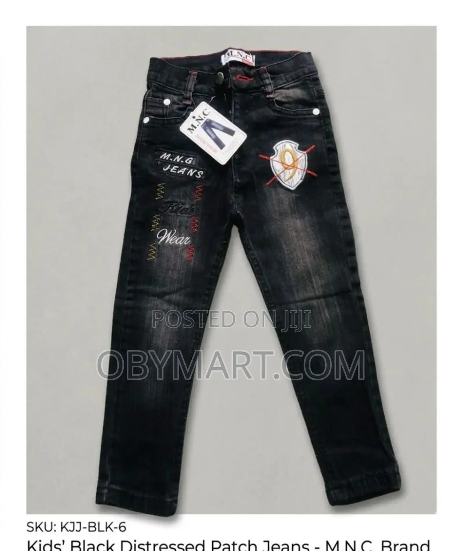 Kids Black Distressed Patch Jeans- MNC Brand
