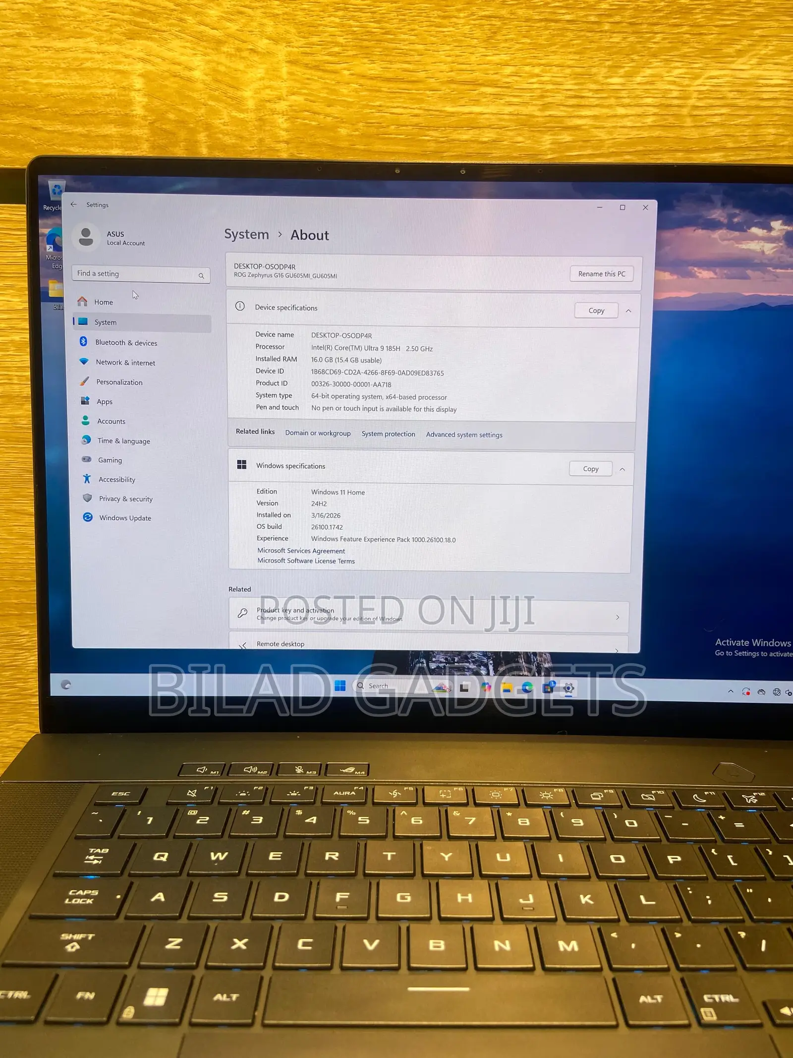Laptop Asus ROG Zephyrus G16 16GB Intel Core Ultra 9 SSD 1T