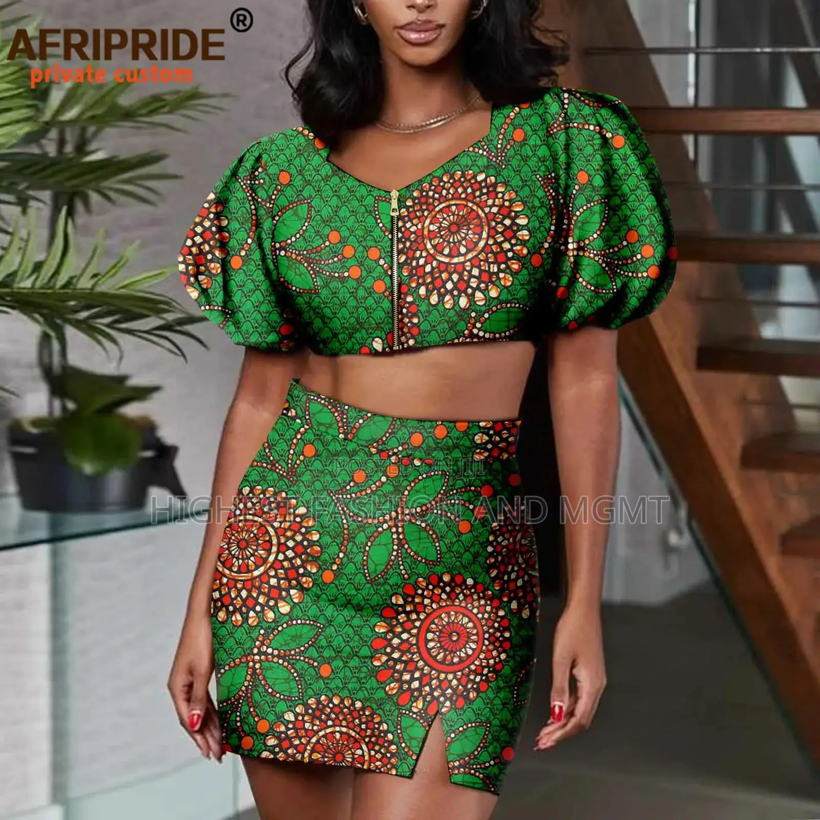 Bob Sleeve Crop Top and Mini Skirt 2 Piece Print Outfit