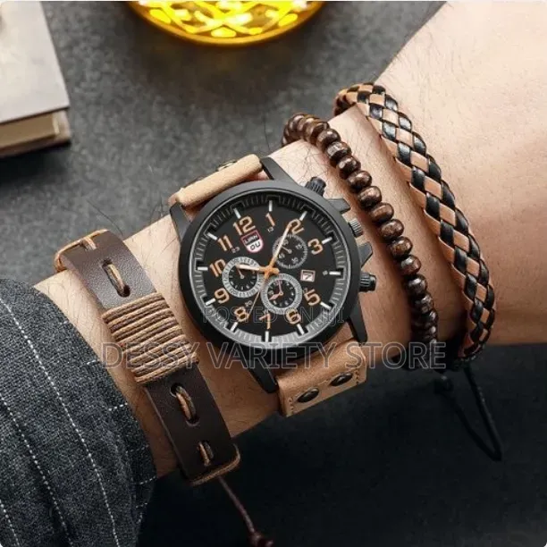 4-Piece Men's Watch and Bracelet Set
