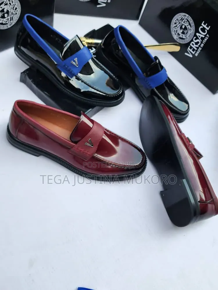 High Quality Versace Men's Glossy Leather Loafers Shoes