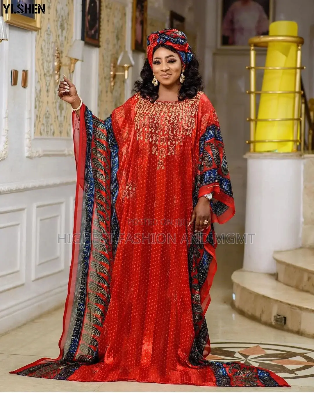 Long African Chiffon Beaded Dress