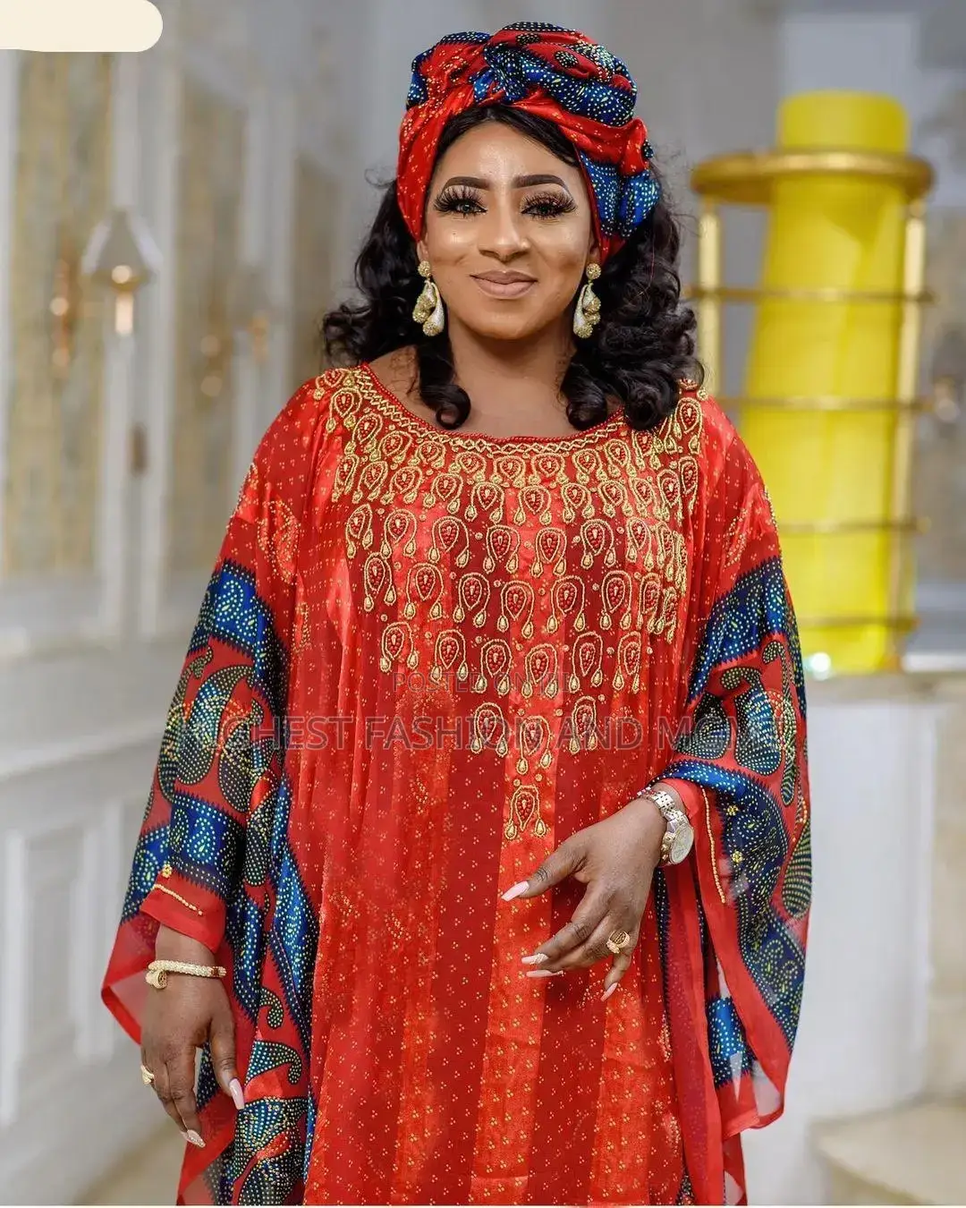 Long African Chiffon Beaded Dress