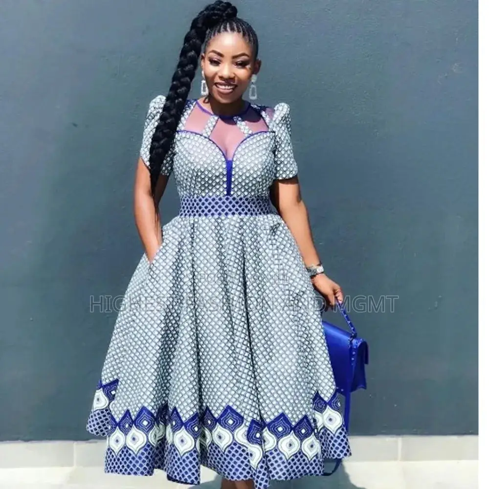 Round Neck Short Sleeve Ankara Dress