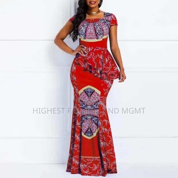 Side Ruffle Ankara Long Gown for Parties
