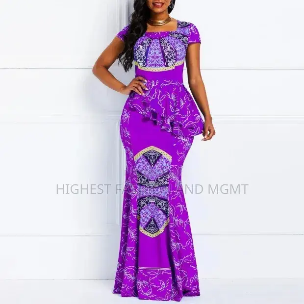 Side Ruffle Ankara Long Gown for Parties