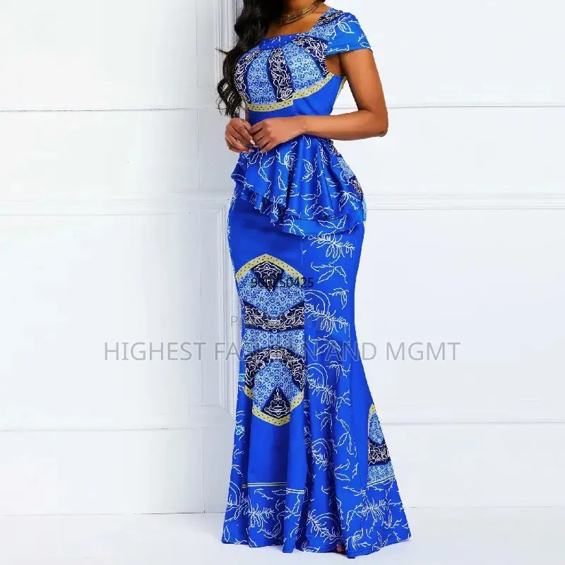 Side Ruffle Ankara Long Gown for Parties