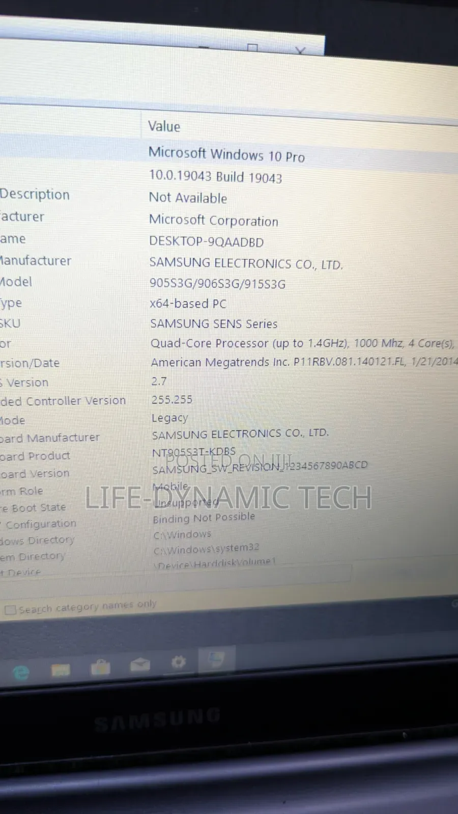 Laptop Samsung 4GB SSD 128GB
