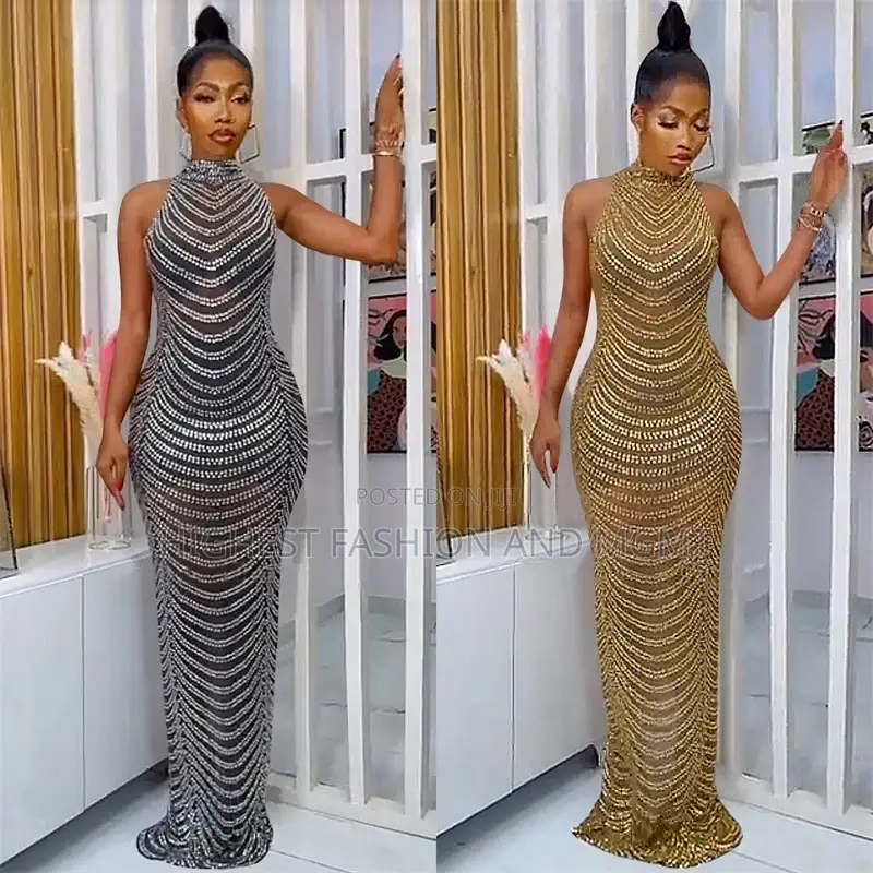 African Lace Sleeveless See-Through Gown