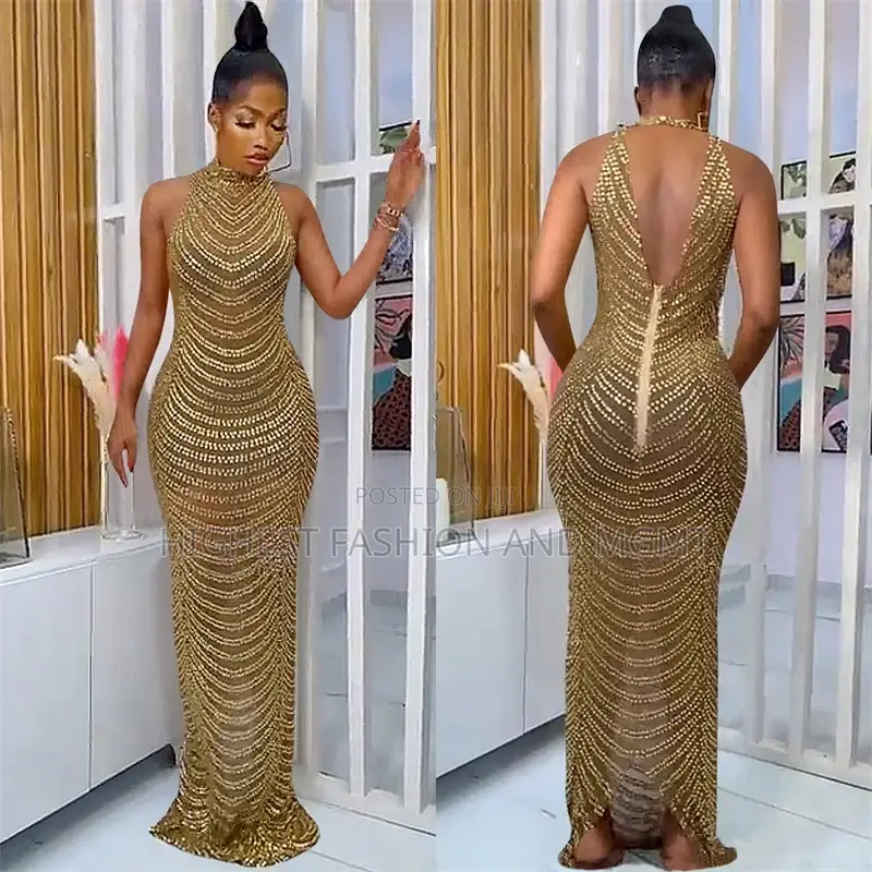 African Lace Sleeveless See-Through Gown