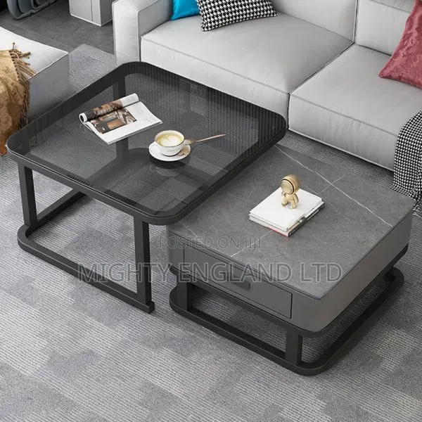 Nested Coffee Table Set With A Dark Tempered Glass Top On One Unit