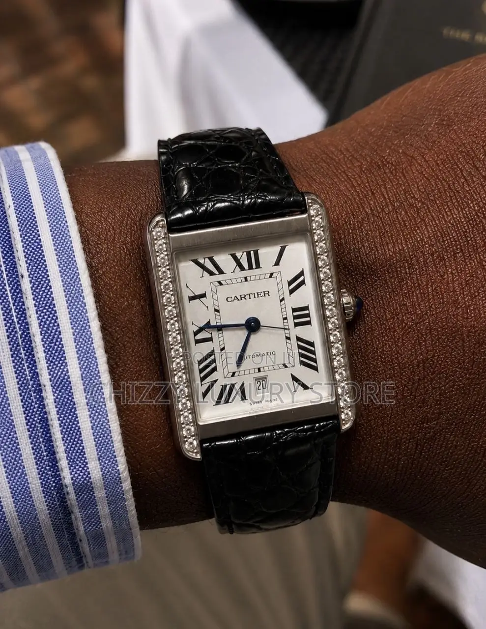 VVS Cartier Quality Luxury Men Genuine Leather Iced Face Wristwatch