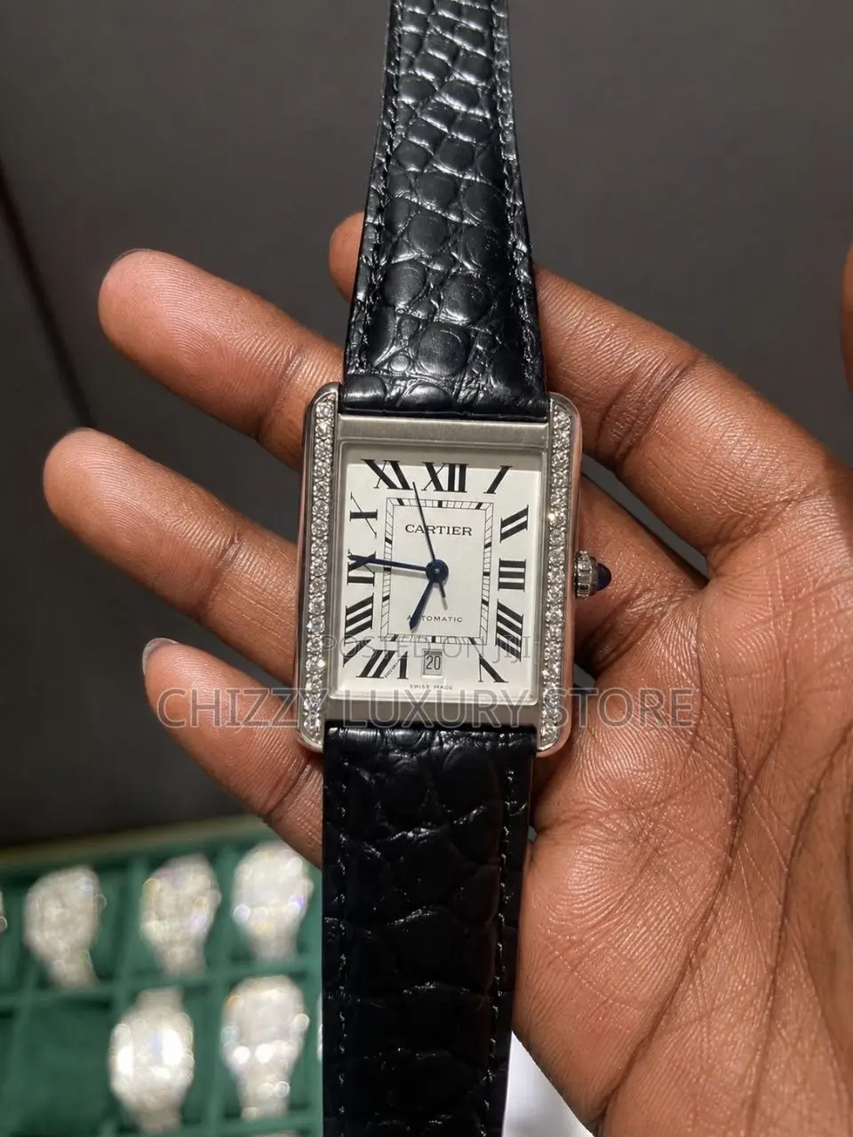 VVS Cartier Quality Luxury Men Genuine Leather Iced Face Wristwatch