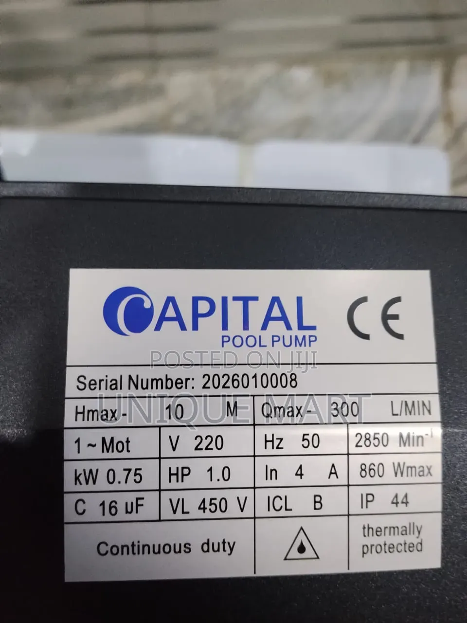 1hp Capital Swimming Pool Pump. 100% Copper Coil