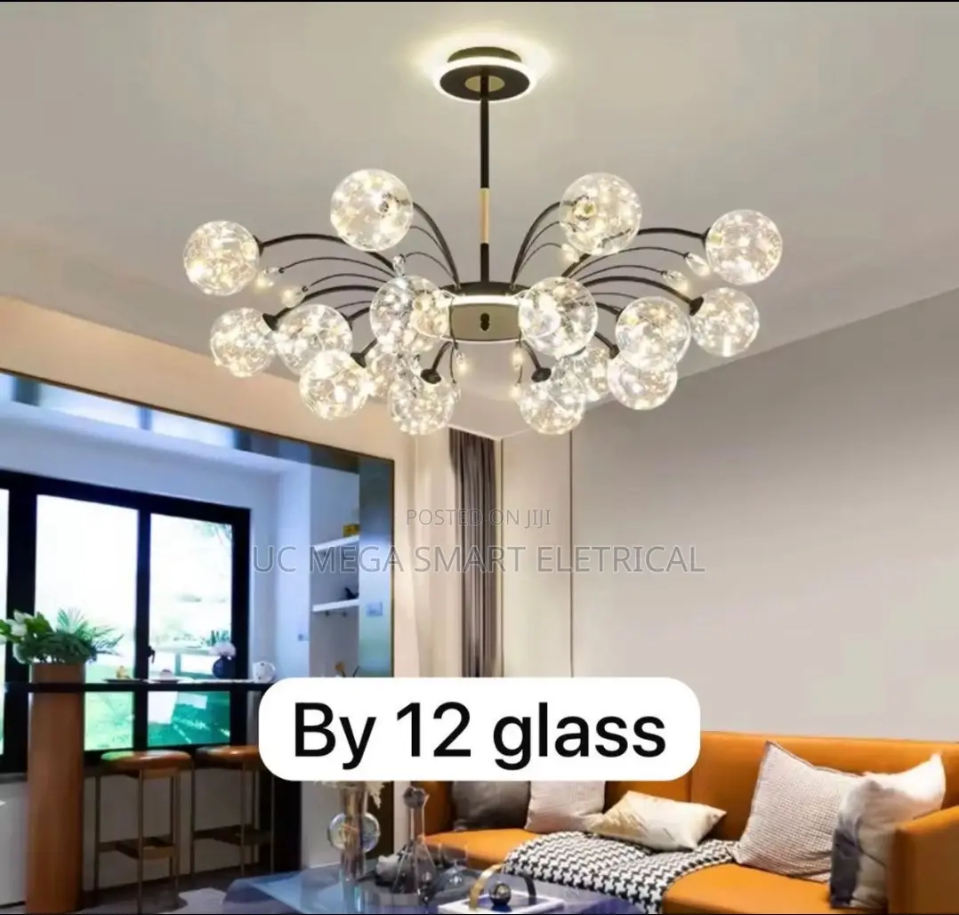 Luxury Led Glass Ball Chandelier Black Gold Iron Branch Ceiling Light