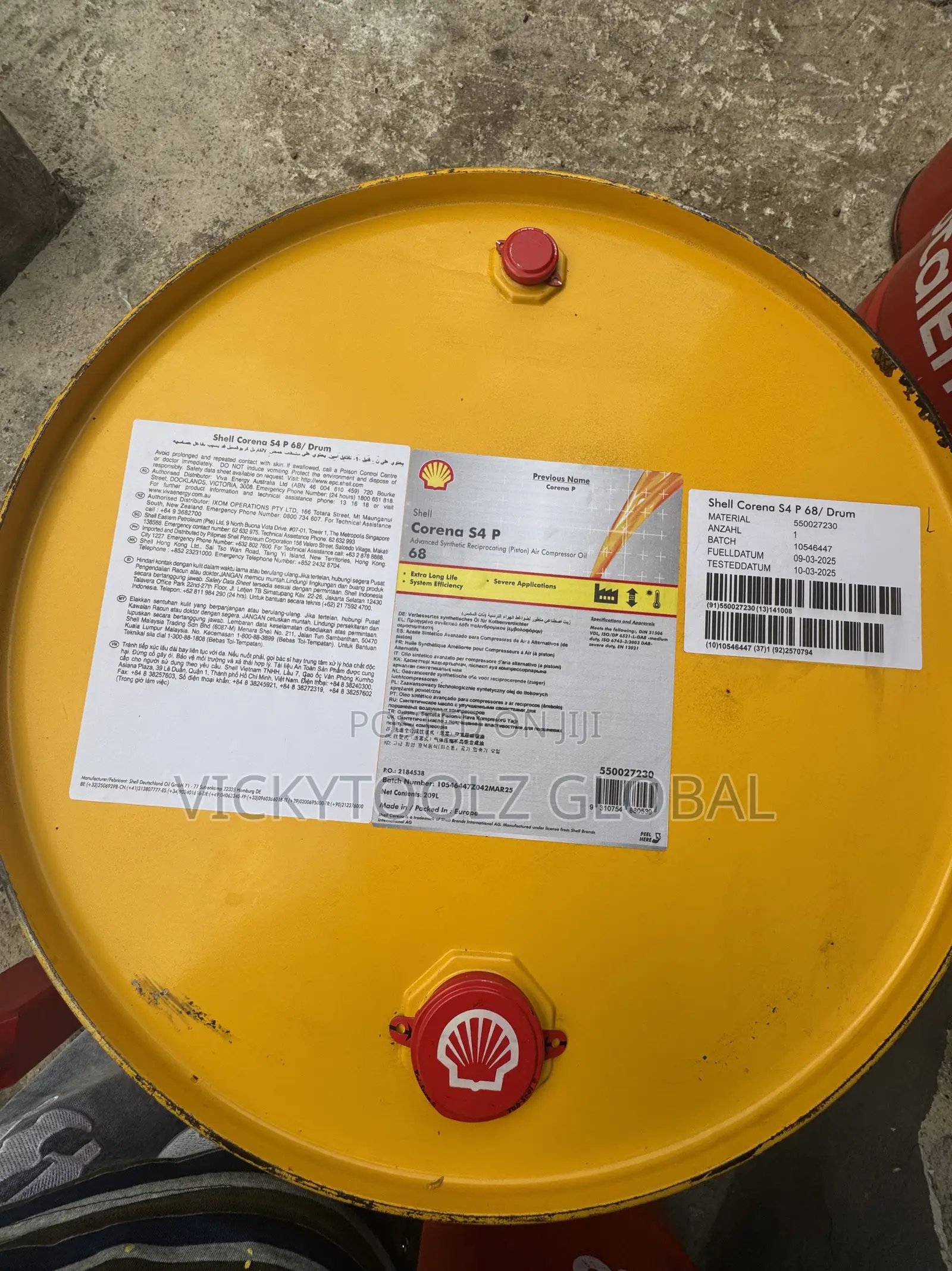 Shell Corena S4 P 68 Advanced Synthetic Air Piston Compressor Oil Drum