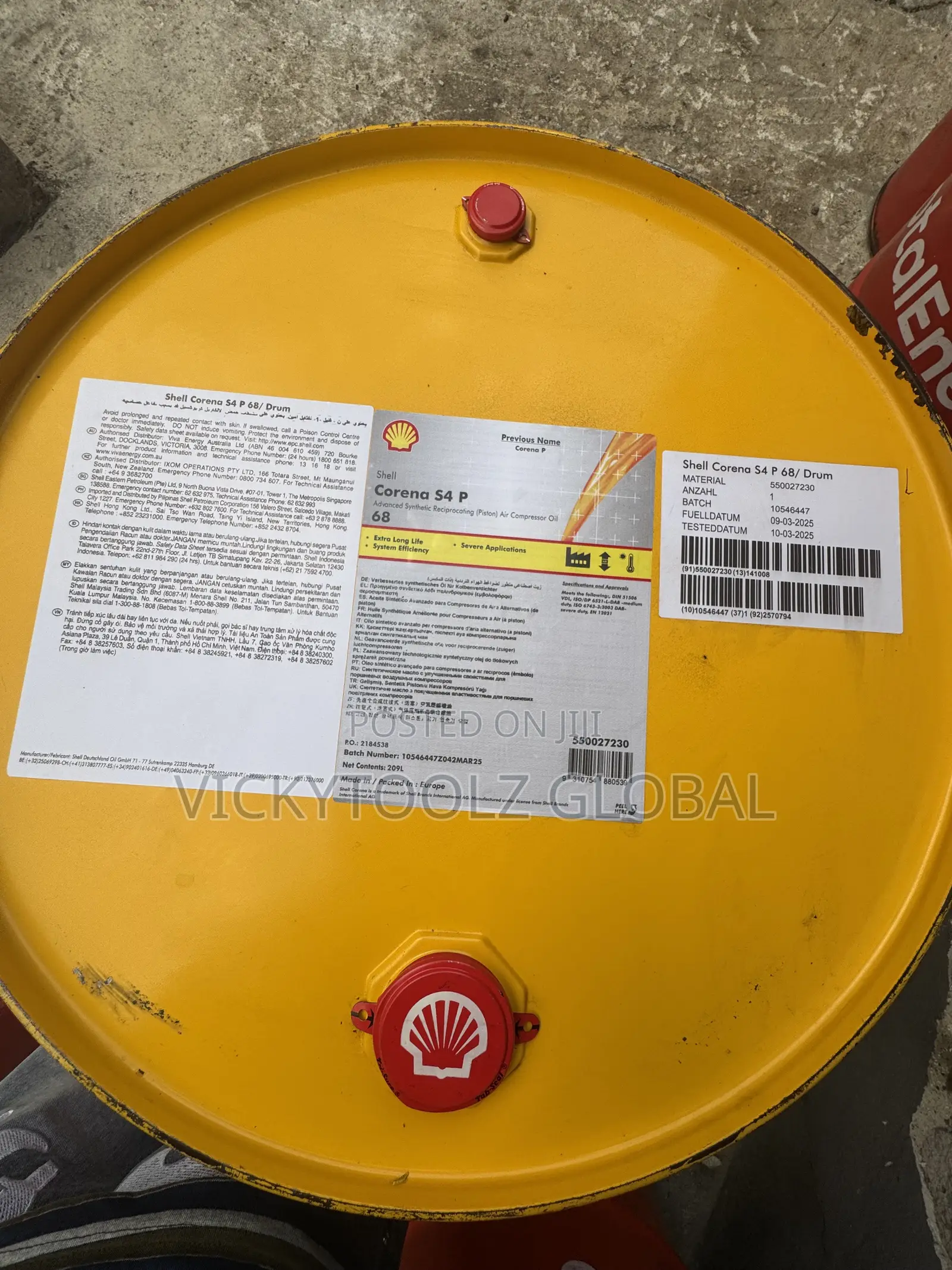 Shell Corena S4 P 68 Advanced Synthetic Air Compressor Oil Drum