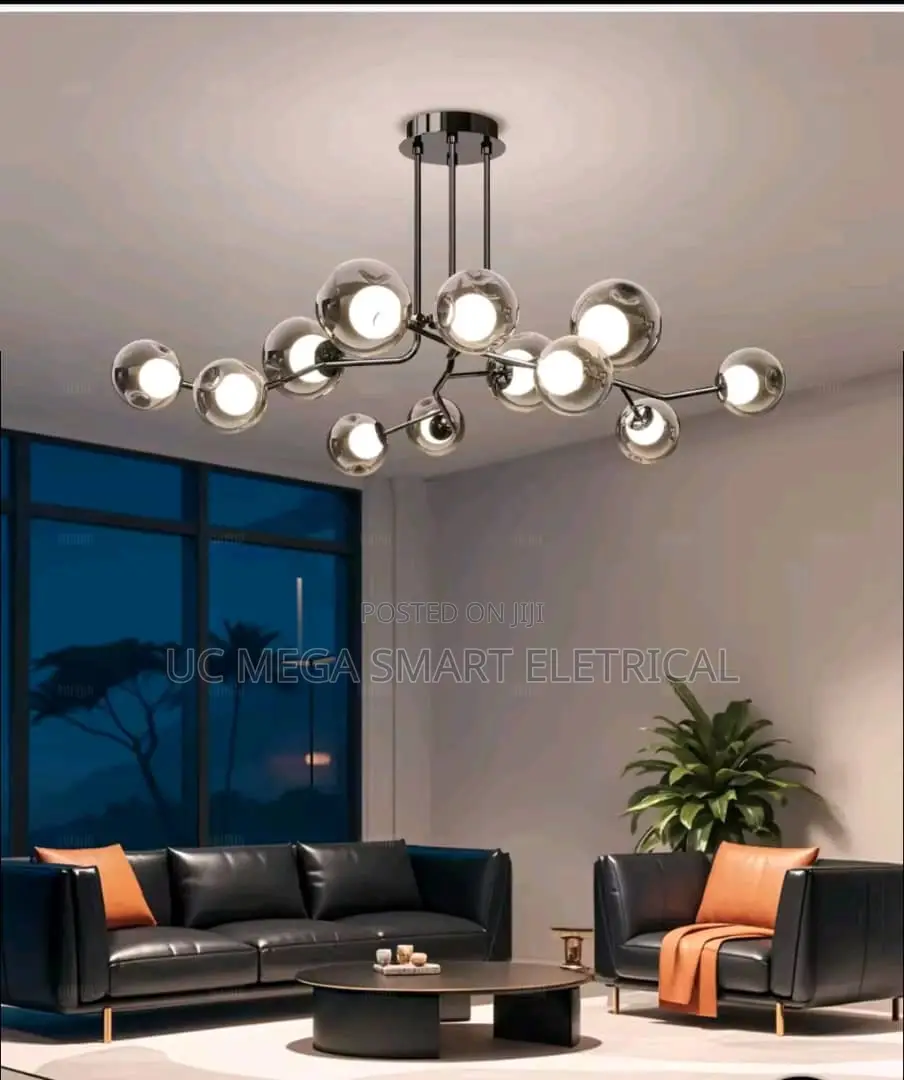 Modern Magic Bean Molecule Chandelier Smoke Gray Glass Ball Pendant