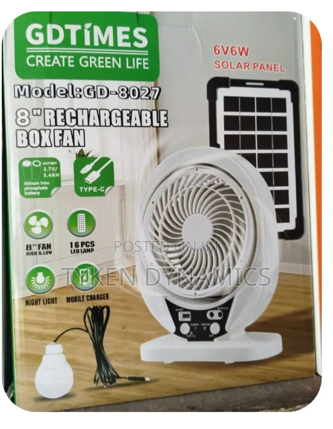 8 Inches Rechargeable Solar Desk Fan With Panel