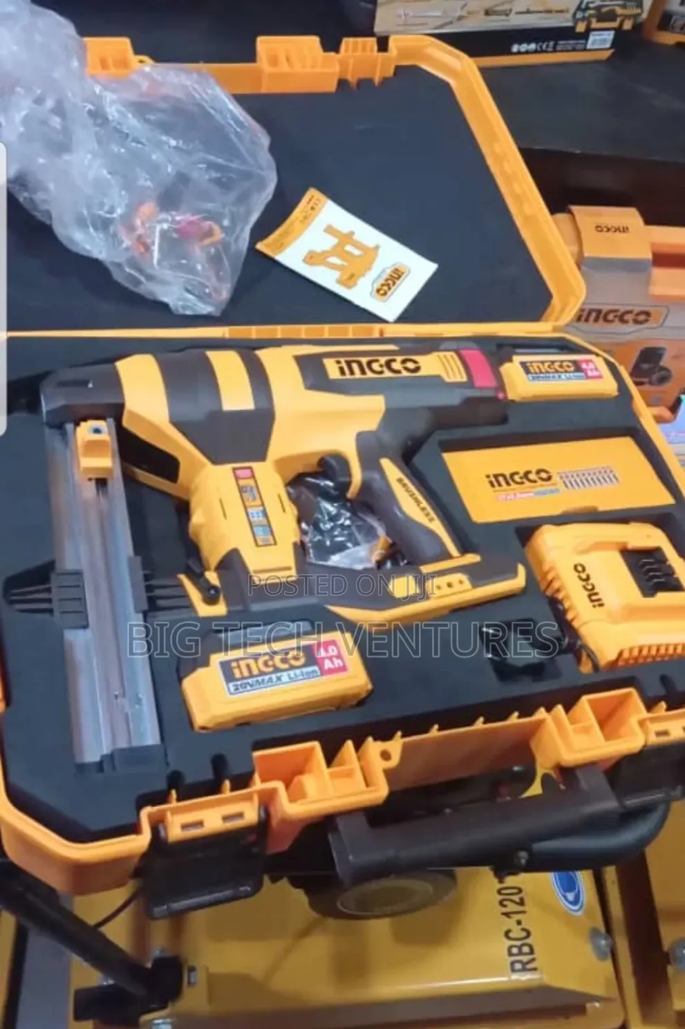 Ingco 20v Cordless Brad Nailer Kit Comes in a Durable Yellow and Black