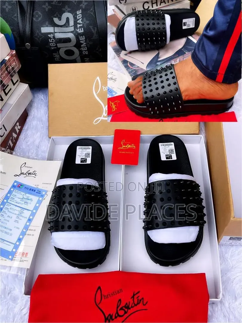 Quality Original Christain Louboutin ''Pool Fun" Spiked Slide Black