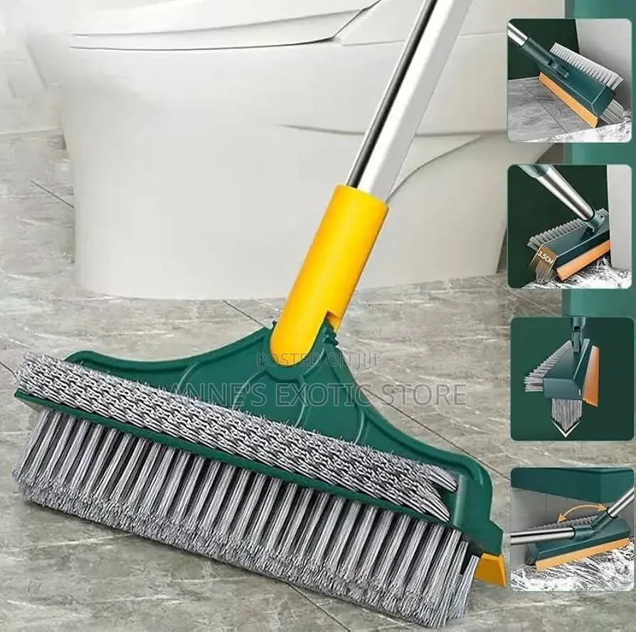 3-in-1 Floor Scrub Brush With Squeegee Long Handle