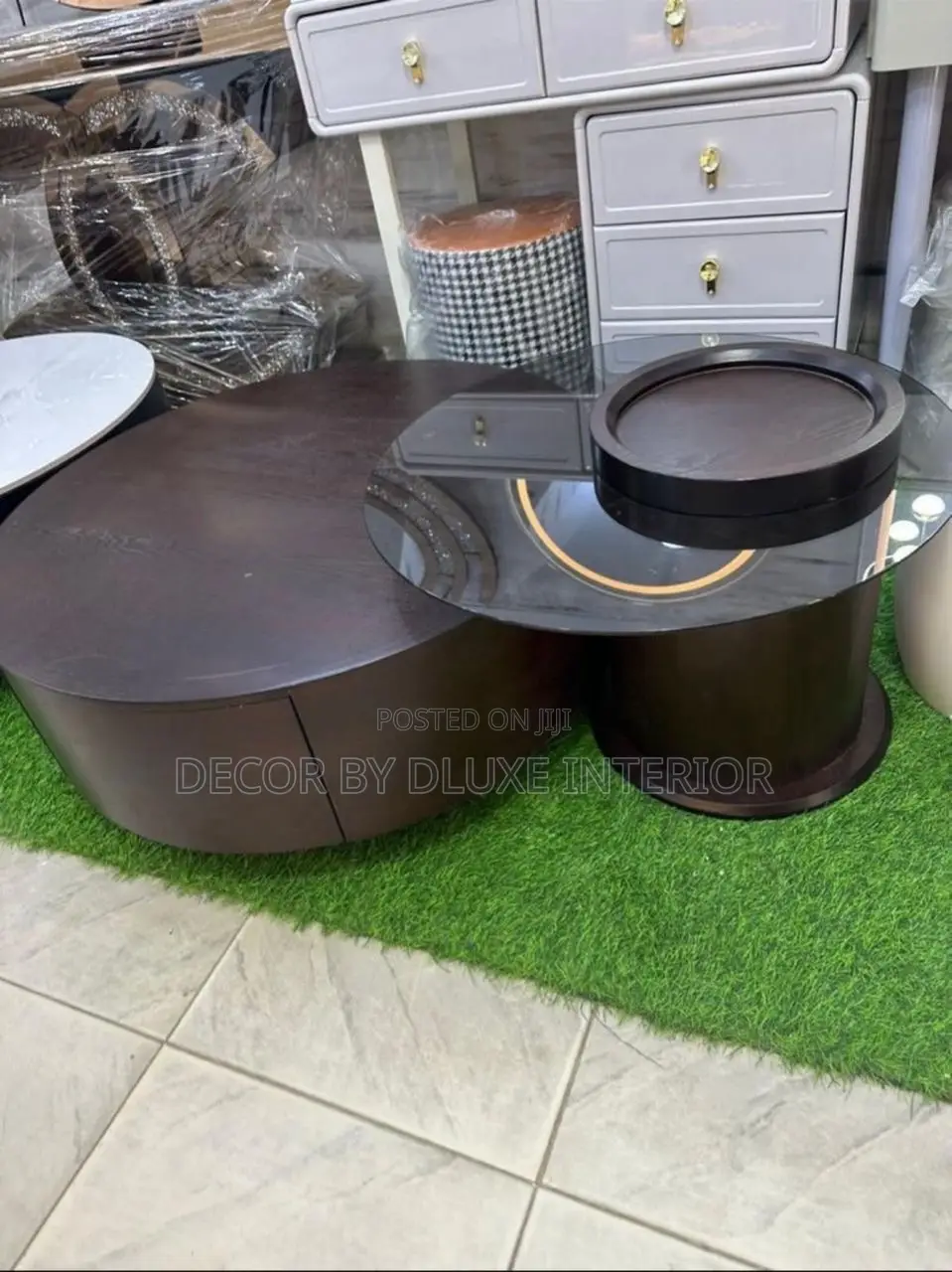 Modern Simple Solid Wood and Glass Coffee Table Set