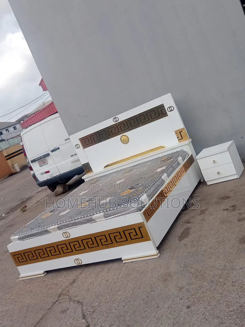 Brand New 6 by 6 Versace Design Bedframe With Side Drawer and Mattress