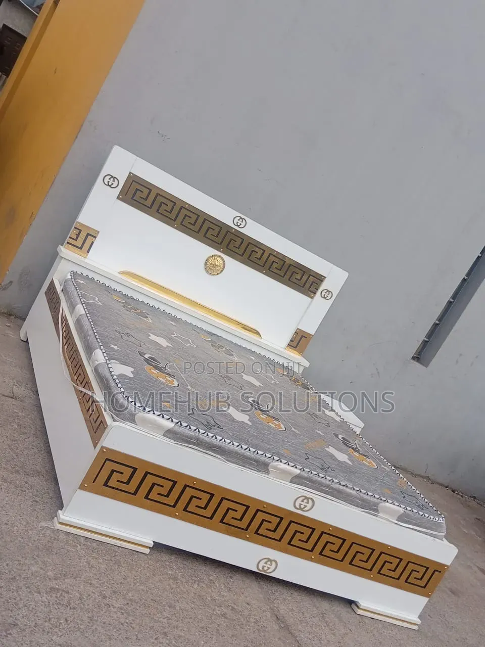 Brand New 6 by 6 Versace Design Bedframe With Side Drawer and Mattress