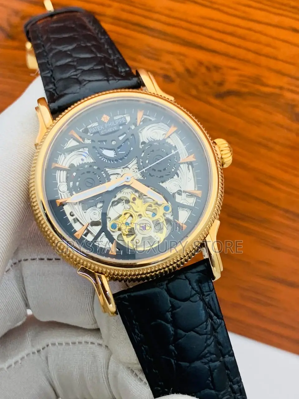 Patek Philippe Quality Luxury Chronograph Genuine Leather Wristwatch