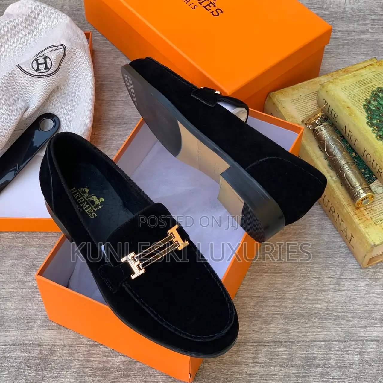 Original Hermes Suede Loafers Shoes