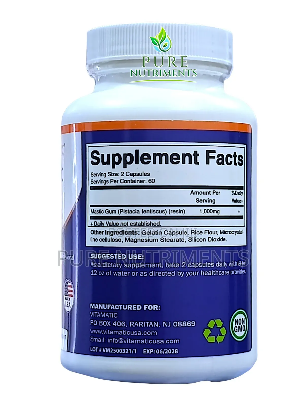 Vitamatic Mastic Gum 1000mg 120 Capsules for Peptic Ulcer H.Pylori