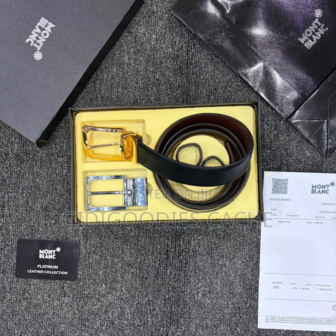 Branded Platinum Leather Reversible Belt Gift Set for Men