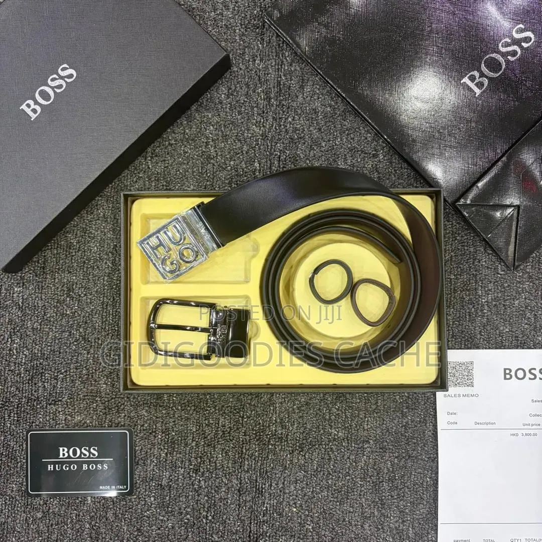 Branded Platinum Leather Reversible Belt Gift Set for Men
