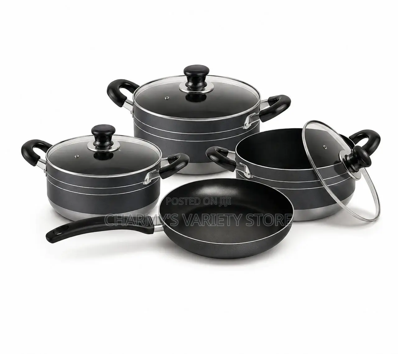 4pcs Non Stick Pot Set(3pots and 1frying Pan With a Silicone Spoon)
