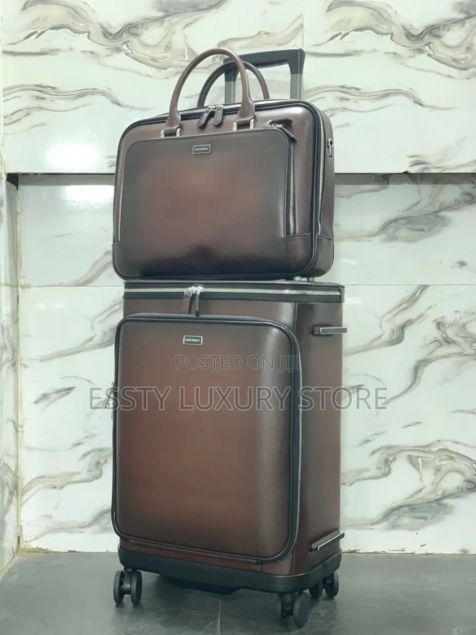 Mont Blanc Quality Luxury Genuine Leather Traveling Box and Laptop Bag