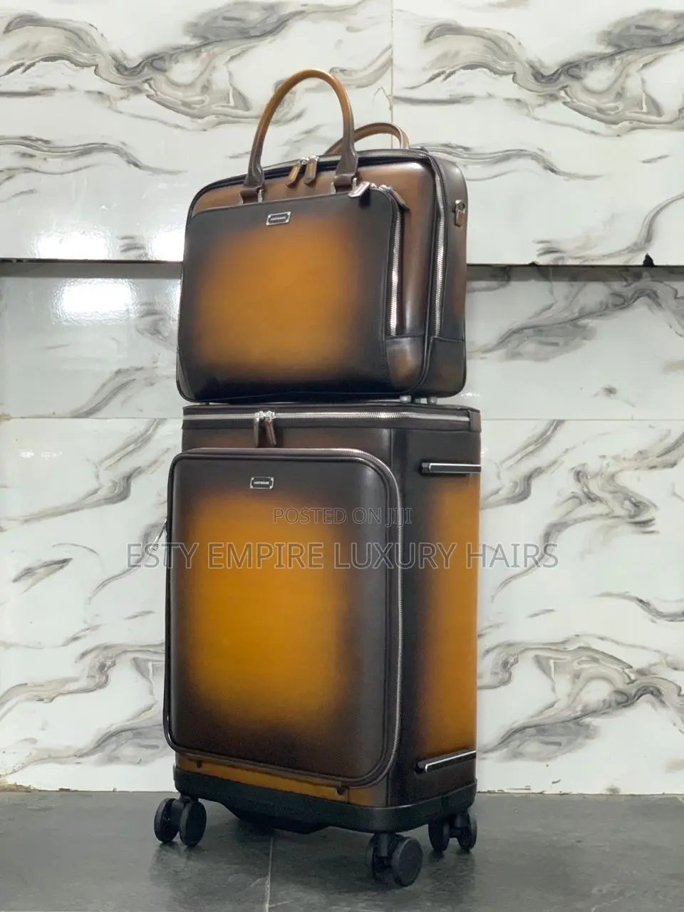 Mont Blanc Quality Luxury Genuine Leather Traveling Box and Laptop Bag