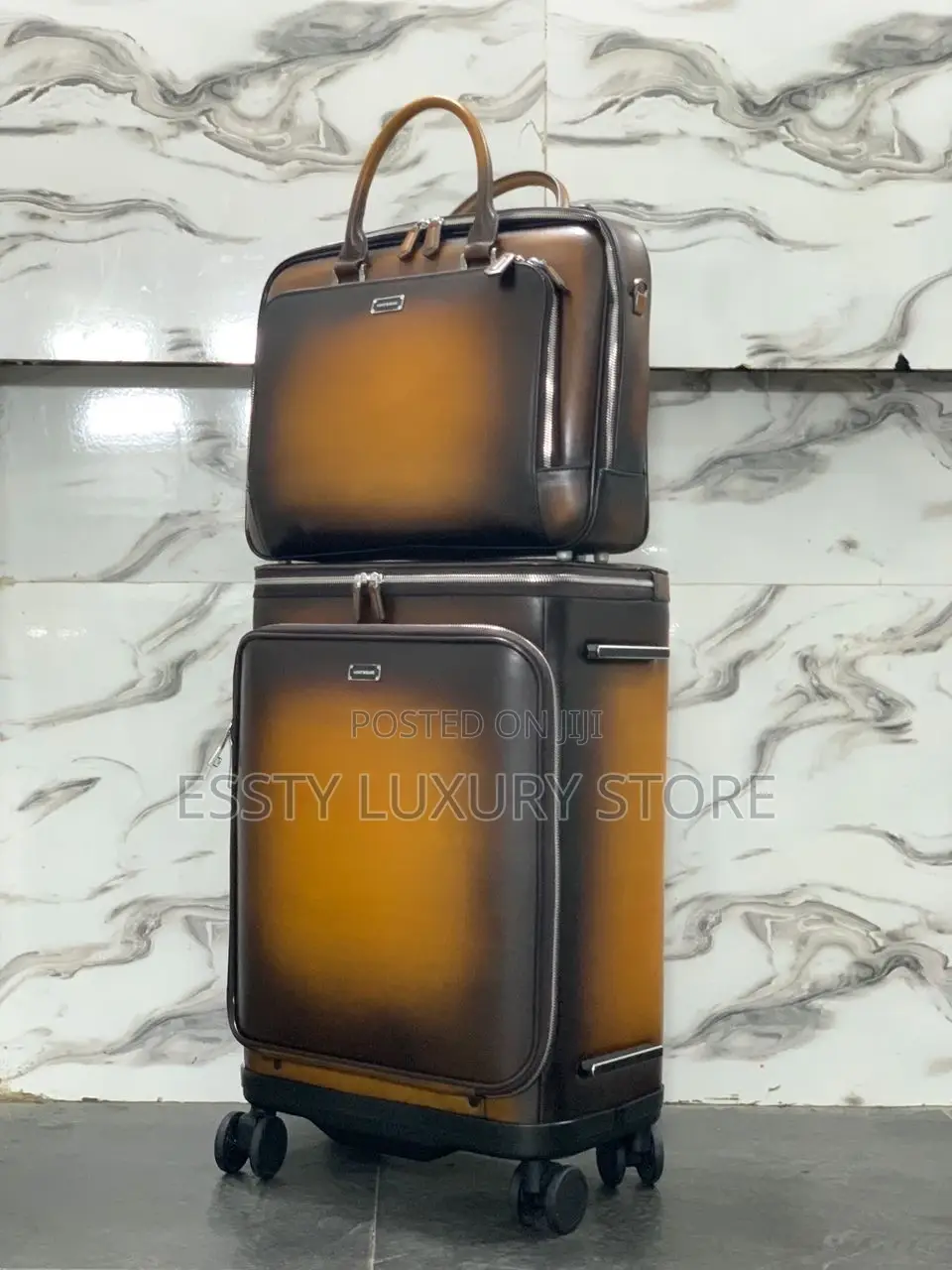 Mont Blanc Quality Luxury Genuine Leather Traveling Box and Laptop Bag